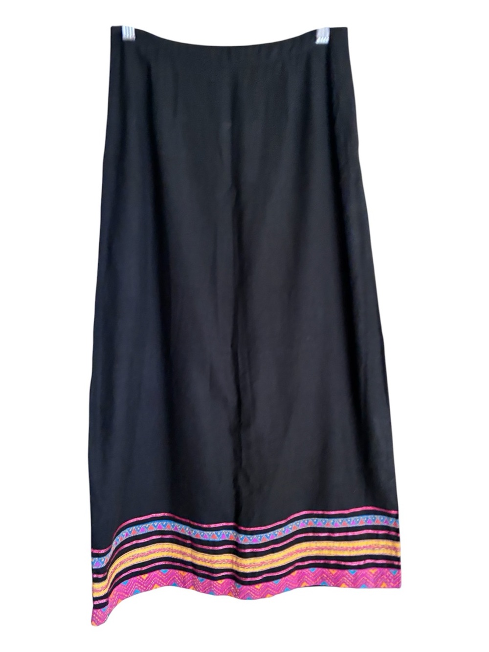 Black Boho Skirt with Colorful Southwestern Embroidered Hem Upcycle Ready Sz S